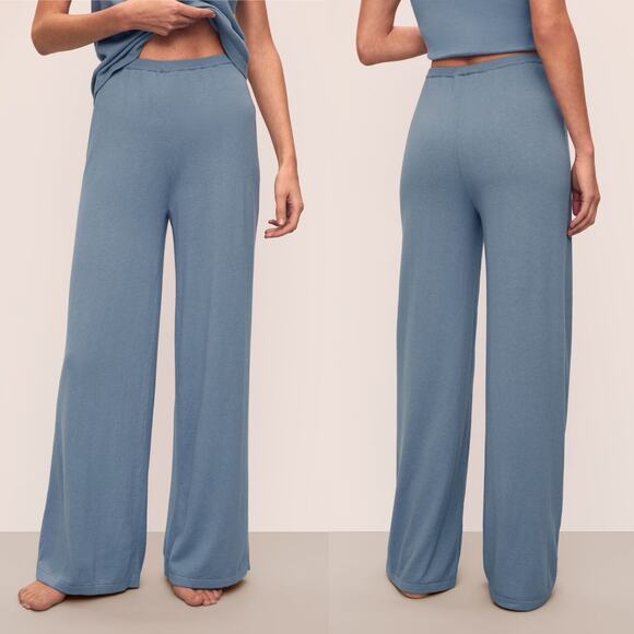 Eberjey Womens Fine Gauge Knit Sweater Loungewear Wide Leg Cozy Pants in Blue L - Picture 11 of 11